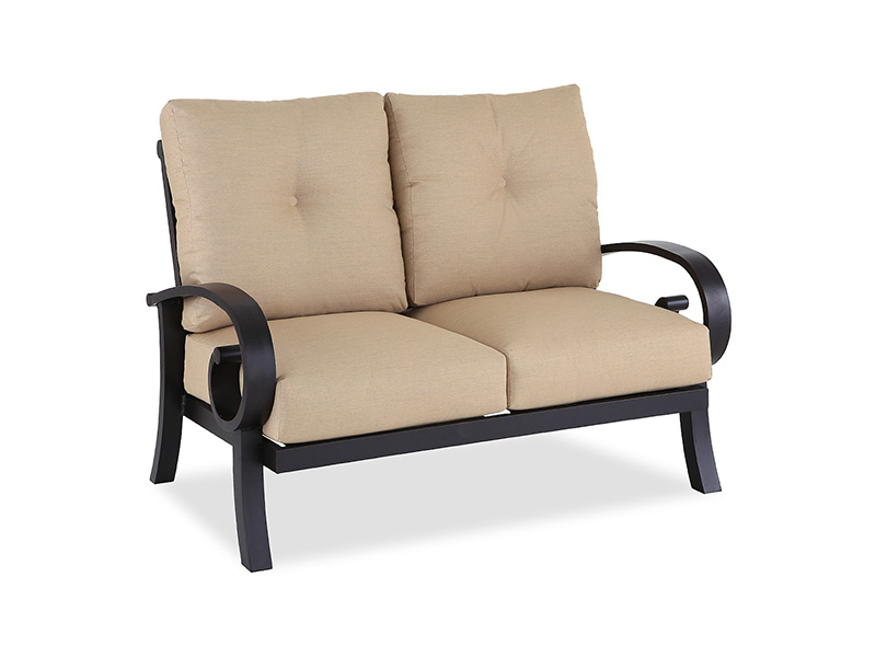 Napforduló öregített bronz alumínium párnákkal Patio Loveseat